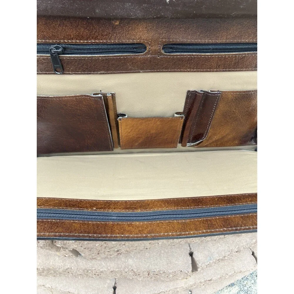 17”x11.5” VTG Brown Leather Briefcase 2 Handle Multiple Pockets Korea